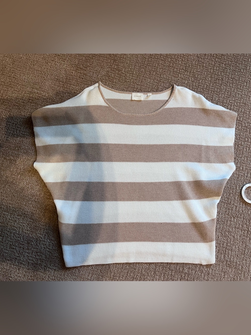 Cyrus Striped Short-Sleeve Knit Top - Cream & Tan